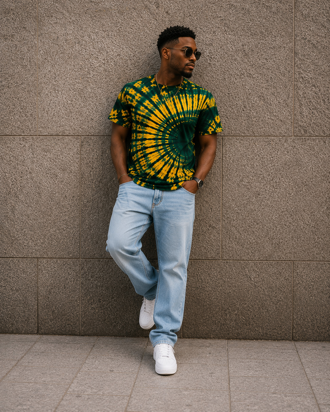 Green Yellow Fan Tie-Dye T-Shirt